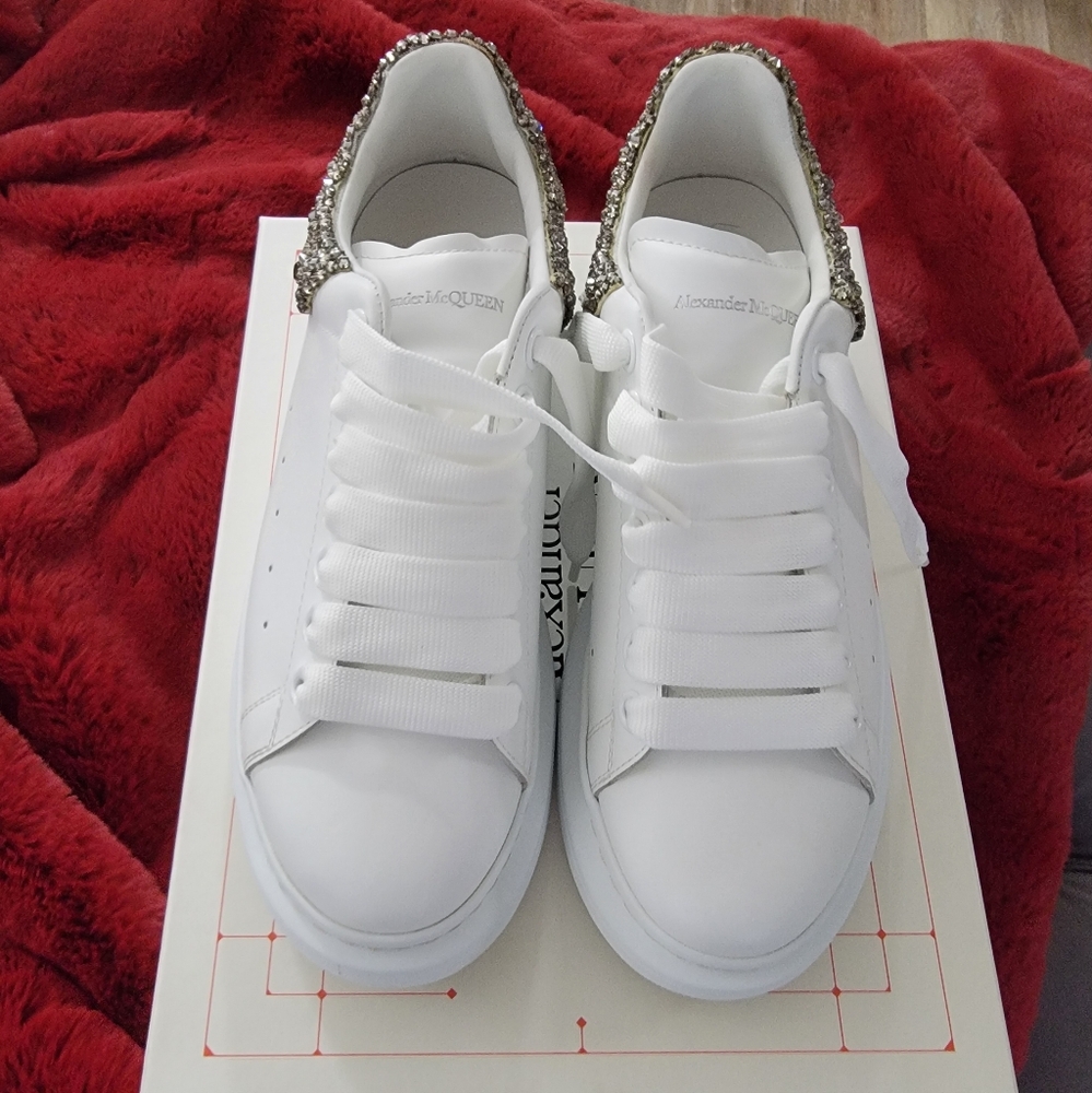 Alexander McQueen White and Silver Sneakers
